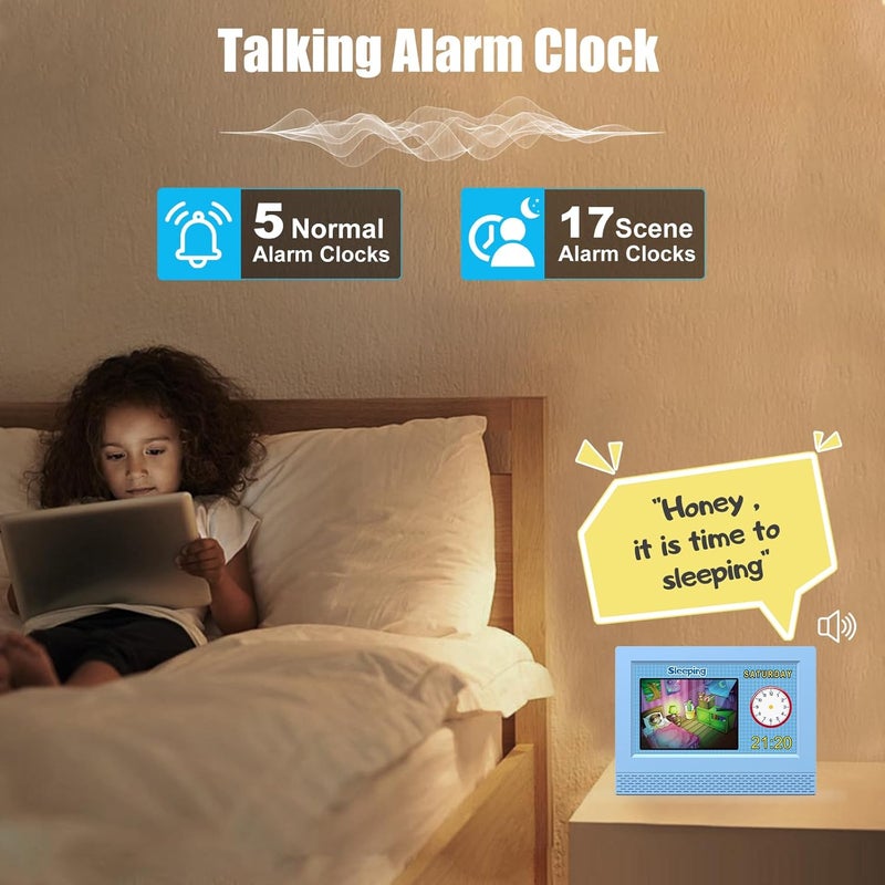SENXINGYAN Kids Digital Alarm Clock Colorful, 7" Large LED Time Display Children's Sleep Trainer, Eye-Caring Digital Clock for Girls Boys Bedrooms Bedside, 17 Alarm Clock Settings Easy to Use Kids Birthday Gift - Image 5